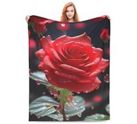 Accoglienti coperte in peluche coperte da spiaggia, gocce d'acqua di rose rosse sfondo scuro, regalo di Halloween per San Valentino per coperta, applicabile a regali, biancheria da letto, trapunta