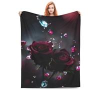 Accoglienti coperte in peluche coperte da spiaggia, rose viola diamanti scintillanti gocce, regalo di Halloween per San Valentino per coperta, applicabile a regali, biancheria da letto, trapunta
