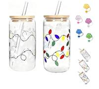 Accompanyk Color Changing Christmas Cup - 16oz/18oz Light Glass Can with Leakproof Lid & Straw, Cold-Activated Color Shift for Iced Coffee & Cold Drinks, Christmas Party Decoration Tumbler (600ML)