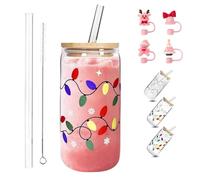 Accompanyk Color Changing Christmas Cup, Color Changing Christmas Light Glass Can with Leakproof Lid and Straw, Change Colors when Exposed to Cold, for Iced Coffee,Cold Drinks, Xmas Gift (380ml*1PC)