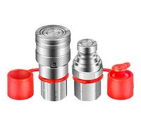 Accoppiatore Idraulico a Faccia Piana Maschio e Femmina, 1/2" Corpo 1/2" NPT, Set Adattatore per ISO16028, Connessione Attacco Rapido, Materiale Acciaio e PVC, con Cappucci a Prova di Polvere