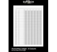 Accounting Ledger - 6 Column: 100 (50 Front and Back) 8.5" x 11" White Pages with Black Lines