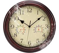 ACCSHINE 30cm Orologio da Parete Impermeabile per Esterni - con Termometro e Igrometro Orologio da Parete Senza Ticchettio Silenzioso Quarzo a Batteria Grande Deco da Giardino (Marrone retrò, 30cm)