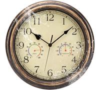 ACCSHINE 30cm Orologio da Parete Impermeabile per Esterni - con Termometro e Igrometro Orologio da Parete Senza Ticchettio Silenzioso Quarzo a Batteria Grande Deco da Giardino (Bronzo dorato, 30cm)