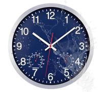 ACCSHINE Orologio da parete per esterni - con termometro e igrometro Orologio da parete senza ticchettio Silenzioso 30cm Quarzo a batteria Grande orologio da parete Deco da giardino (Blu)