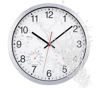 ACCSHINE Orologio da parete per esterni - con termometro e igrometro Orologio da parete senza ticchettio Silenzioso 30cm Quarzo a batteria Grande orologio da parete Deco da giardino (Bianco)
