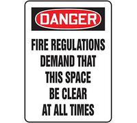Accuform"Danger Fire Regulations Demand This Space Be Clear…" Safety Sign, Dura-Plastic, 10 x 7 Inches (MEXT102XT)