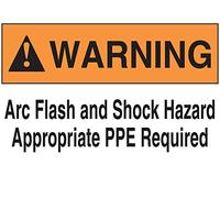 Accuform LELC327 Adhesive Label, Legend"Warning ARC Flash and Shock Hazard Appropriate PPE Required", 7" Height, 7" Length x 10" Width x 0.006" Thickness, Dura-Vinyl, Orange/Black on White