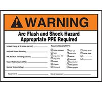 Accuform LELC334 Safety Label, Legend"WARNING Arc Flash and Shock Hazard Appropriate PPE Required", 5" Length x 7" Width x 0.006" Thickness, Adhesive Dura-Vinyl, Orange/Black on White