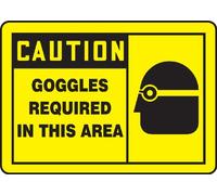 Accuform LPPE626VSP Adhesive Label, Legend"Caution Goggles Required in This Area", 3.5" Height, 3.5" Length x 5" Width x 0.004" Thickness, Vinyl, Black on Yellow (Pack of 5)