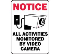 Accuform MASE813VP - Cartello di sicurezza in plastica "Notice All Activities Monitored by Videocamera" con grafica, 25,4 cm di lunghezza x 17,8 cm di larghezza x 0,1 cm di spessore, rosso/nero su bianco