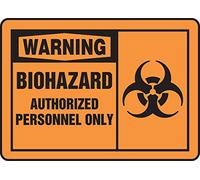 Accuform MBHZ302XV Adhesive Dura-Vinyl Sign, Legend"WARNING BIOHAZARD AUTHORIZED PERSONNEL ONLY", 7" Length x 10" Width x 0.006" Thickness, Black on Orange
