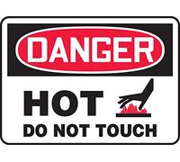 Accuform MCHG036VP Legend"DANGER HOT DO NOT TOUCH" Sign, 10" Height, 14" Wide, 10" Length, 0.055" Thickness, Plastic, Red/Black on White