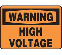 Accuform MELC325VS Adhesive Vinyl Safety Sign, Legend"Warning HIGH Voltage", 7" Length x 10" Width x 0.004" Thickness, Black on Orange