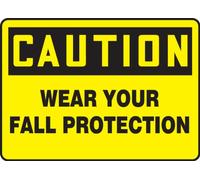 Accuform MFPR601VP Sign, Legend"Caution WEAR Your Fall Protection", 10" Length x 14" Width x 0.055" Thickness, Plastic, 10" x 14", Black on Yellow