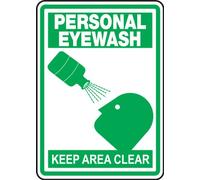 Accuform MFSD520VP - Cartello di sicurezza in plastica "Personal Eyewash Keep Area Clear" con grafica, 35,6 cm di lunghezza x 25,4 cm di larghezza x 0,1 cm di spessore, verde su bianco