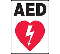 Accuform MFSD562VA Aluminum Safety Sign, Legend"AED" with Graphic, 14" Length x 10" Width, Red/Black on White