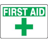 Accuform MFSD923XV - Targa adesiva in vinile "First AID", 17,8 cm di lunghezza x 25,4 cm di larghezza x 0,0 cm di spessore, verde su bianco