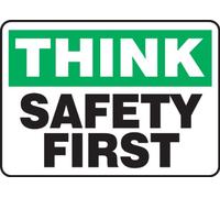 Accuform MGNF956VP - Cartello di sicurezza in plastica, motivo: leggenda "Think SAFETY FIRST", lunghezza 17,8 cm x larghezza 25,4 cm x spessore 0,1 cm, verde/nero su bianco