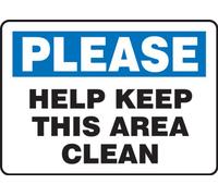 Accuform MHSK926VP - Cartello leggenda, "Please Help Keep This Area Clean", 17,8 x 25,4 x 0,1 cm, plastica, 17,8 x 25,4 cm, blu/nero su bianco