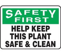 Accuform MHSK950VP - Cartello di sicurezza in plastica, "Safety First Help Keep This Plant Safe & Clean", 25,4 cm di lunghezza x 35,6 cm di larghezza x 0,1 cm di spessore, verde/nero su bianco