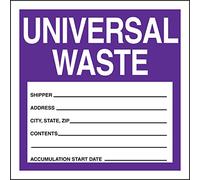 Accuform MHZW16EVC Adhesive-Poly Vinyl Hazardous Waste Label, Legend "UNIVERSAL WASTE - SHIPPER - ADDRESS - CITY,STATE,ZIP - CONTENTS - ACCUMULATION START DATE - ", 6" Length x 6" Width x 2.6 Mil Thickness, Purple/Black/White (Pack of 100)