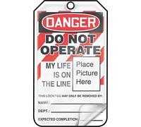 Accuform MLT600LPM RP-Plastic Lockout Tag Legend "DANGER DO NOT OPERATE MY LIFE IS ON THE LINE", 5,75" lunghezza x 3,25" larghezza x 0,05 cm spessore, rosso/nero su bianco (confezione da 5)
