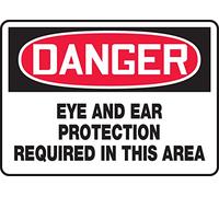 Accuform MPPE131VP - Segnale di sicurezza in plastica, protezione per occhi e orecchie "Pericolo richiesto in questa zona", lunghezza 25,4 cm x larghezza 35,6 cm x spessore 0,1 cm, rosso/nero su bianco