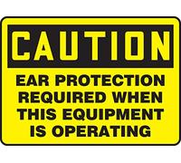 Accuform MPPE778VP - Segnale leggenda: "Caution Ear Protection required When This Equipment is Operating", 17,8 cm lunghezza x 25,4 cm larghezza x 0,1 cm spessore, plastica, 17,8 cm x 25,4 cm, nero su giallo
