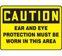 Accuform MPPE786VP - Segnale leggenda: "Caution Ear and Eye Protection Must BE Worn in This Area", 17,8 cm lunghezza x 25,4 cm larghezza x 0,1 cm spessore, plastica, 17,8 cm x 25,4 cm, nero su giallo
