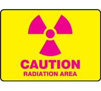 Accuform MRAD501XV Adhesive Dura-Vinyl Sign, Legend"CAUTION RADIATION AREA", 7" Length x 10" Width x 0.006" Thickness, Magenta on Yellow
