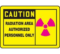 Accuform MRAD631VP Sign with Legend"Caution Radiation Area Authorized Personnel ONLY", 0.055" Thickness, Plastic, 10" x 14", Black/Magenta on Yellow