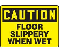 Accuform MSTF611VS Sign, Legend"Caution Floor Slippery When Wet", 7" Length x 10" Width x 0.004" Thickness, Adhesive Vinyl, 7" x 10", Black on Yellow