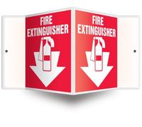 Accuform PSP113 Projection Sign 3D, Legend"FIRE Extinguisher (Arrow)", 6" x 5" Panel, 0.10" Thick High-Impact Plastic, Pre-Drilled Mounting Holes, White on Red