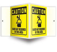 Accuform PSP363 Projection Sign 3D, Legend"Caution Hard HAT Required in This", 6" x 5" Panel, 0.10" Thick High-Impact Plastic, Pre-Drilled Mounting Holes, Black on Yellow