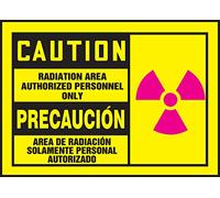 Accuform SBLRAD608VSP Adhesive Label, Legend"Caution Radiation Area Authorized Personnel", 0.004" Thickness, Vinyl, 3.5" x 5", Magenta/Black on Yellow (Pack of 5)