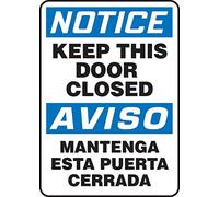 Accuform SBMABR825VP - Cartello in plastica bilingue spagnolo, "Notice Keep This Door Closed/Aviso MANTENGA ESTA PUERTA CERRADA", 35,6 cm di lunghezza x 25,4 cm di larghezza x 0,1 cm di spessore, blu/nero su bianco