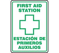 Accuform SBMFSR526VP - Segnale di sicurezza bilingue spagnola "First AID Station/ESTACION DE PRIMEROS AUXILIOS" con grafica, 25,4 cm di lunghezza x 17,8 cm di larghezza x 0,1 cm di spessore, verde su bianco