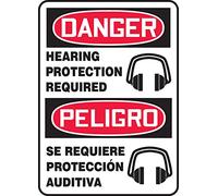 Accuform SBMPPA023XT Spanish Bilingual Legend"DANGER HEARING PROTECTION REQUIRED" Sign, 14" Height, 10" Wide, 14" Length, 0.060" Thickness, Dura-Plastic, Red/Black on White