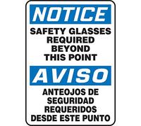 Accuform SBMPPA818VP Sign, Legend"Notice Safety Glasses Required Beyond This Point", 14" Length x 10" Width x 0.055" Thickness, Plastic, 14" x 10", Blue/Black on White