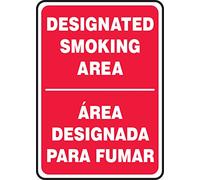 Accuform SBMSMK403VA Cartello di sicurezza bilingue spagnolo in alluminio, leggenda "DESIGNATED SMOKING AREA/AREA DESIGNADA PARA FUMAR", 35,6 cm di lunghezza x 25,4 cm di larghezza, bianco su rosso