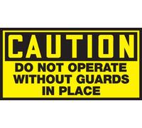 Accuform Signs LEQM605XVE Safety Label, Legend"Caution DO NOT Operate Without Guards in Place", 1.5" Length x 3" Width x 0.006" Thickness, Adhesive Dura-Vinyl, Black on Yellow