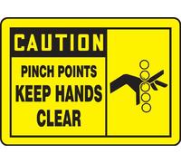 Accuform Signs LEQM613XVE Safety Label, Legend"Caution Pinch Points Keep Hands Clear" with Graphic, 3.5" Length x 5" Width x 0.006" Thickness, Adhesive Dura-Vinyl, Black on Yellow