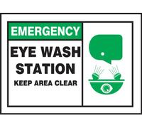 Accuform Signs LFSD904XVE Safety Label, Legend"EMERGENCY EYE WASH STATION KEEP AREA CLEAR", 3.5" Length x 5" Width x 0.006" Thickness, Adhesive Dura-Vinyl, Green/Black on White