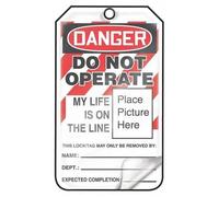 Accuform Signs MLT600LPP self-laminating lockout tag, Legend "danger do not Operate My life is on the Line (place Picture here)," 14,6 cm lunghezza x 8,3 cm larghezza x 0 cm spessore, rp-plastic, rosso/nero su bianco (confezione da 25)