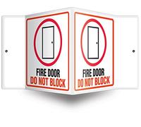 Accuform Signs PSP132 Projection Sign 3D, Legend"FIRE Door DO NOT Block", 6" x 5" Panel, 0.10" Thick High-Impact Plastic, Pre-Drilled Mounting Holes, Red/Black on White
