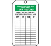 Accuform TRM105CTP PF-Cardstock Mini Tag, Legend"Emergency Shower and Eye WASH Test Record", 4-1/4" Length x 2-1/8" Width x 0.010" Thickness, Green/Black on White (Pack of 25)