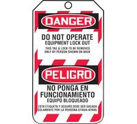 Accuform TSP105PTP Spanish Bilingual lockout tag, Legend "danger do not Operate Equipment Lock out/Peligro no Ponga en funcionamiento equipo Bloqueado", 14,6 cm lunghezza x 8,3 cm larghezza x 0 cm spessore, rp-plastic, rosso/nero su bianco (confezione da 25)