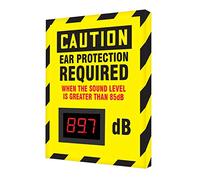 AccuformNMC 12" x 10" Sound Decibel Meter Sign, OSHA Caution Header "Ear Protection Required" Sign, Wall Mount, Digital Aluminum DB Meter, Made in the USA, SCS601