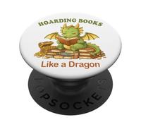 Accumulare libri come un drago divertente disegno di lettura PopSockets PopGrip Adesivo